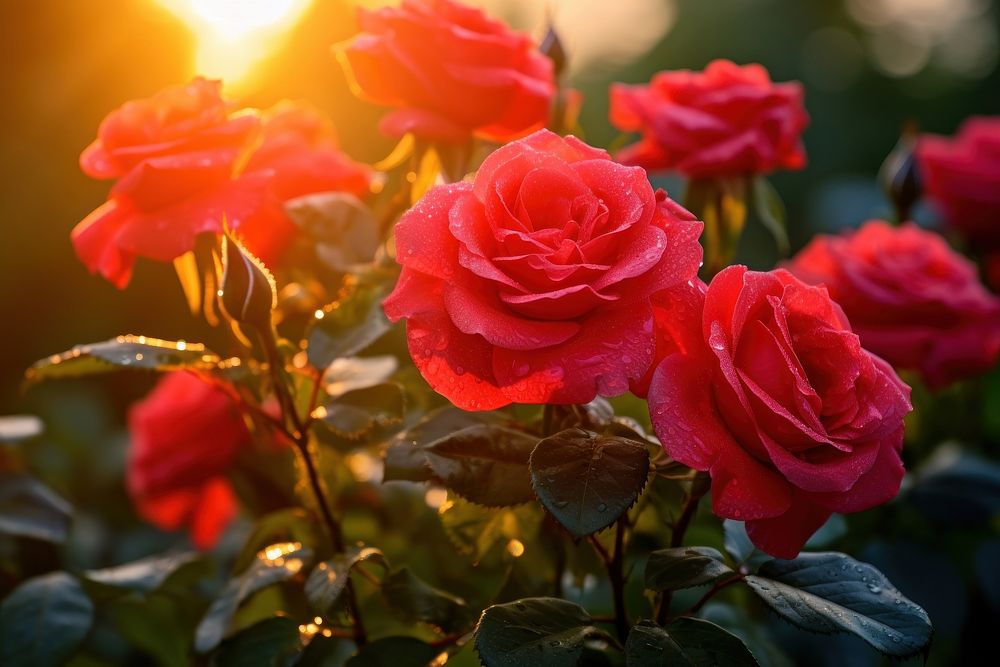 Red roses sunlight outdoors flower.