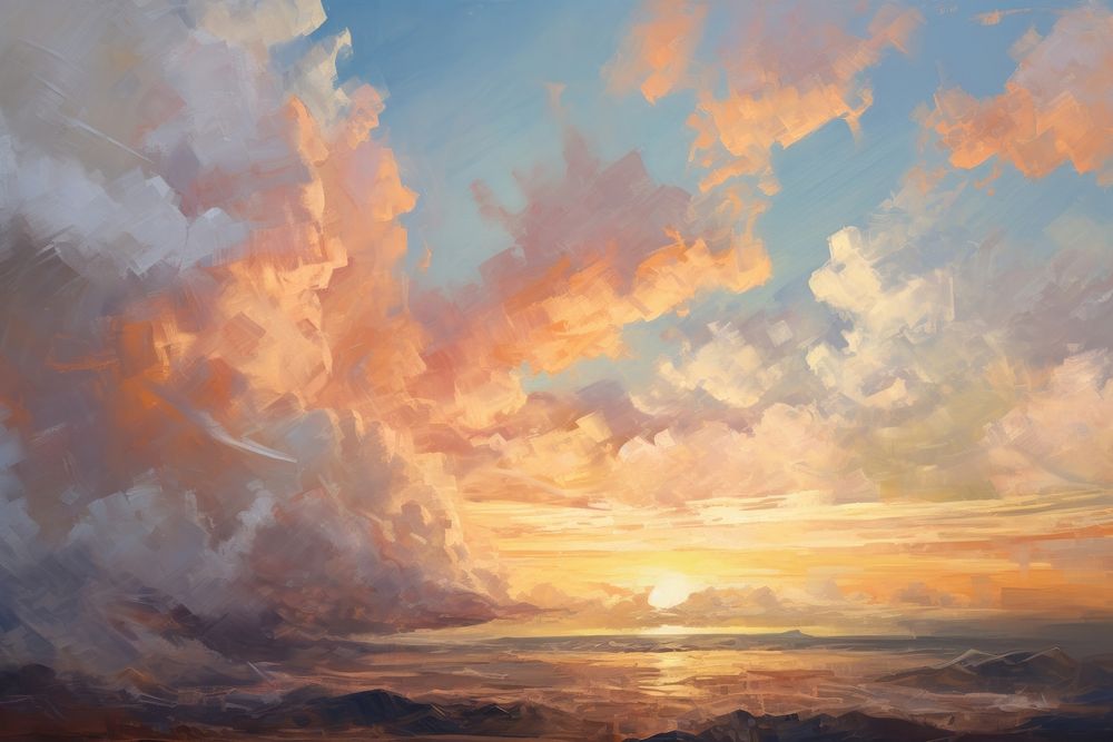 Sunset painting landscape outdoors. AI generated Image by rawpixel.