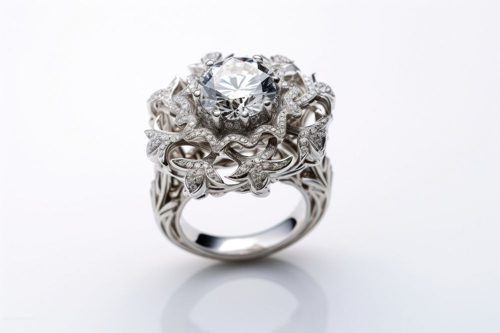 Diamond ring silver gemstone jewelry.