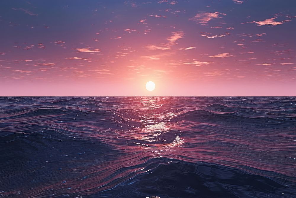 Sunrise on the water sea sky seascape.
