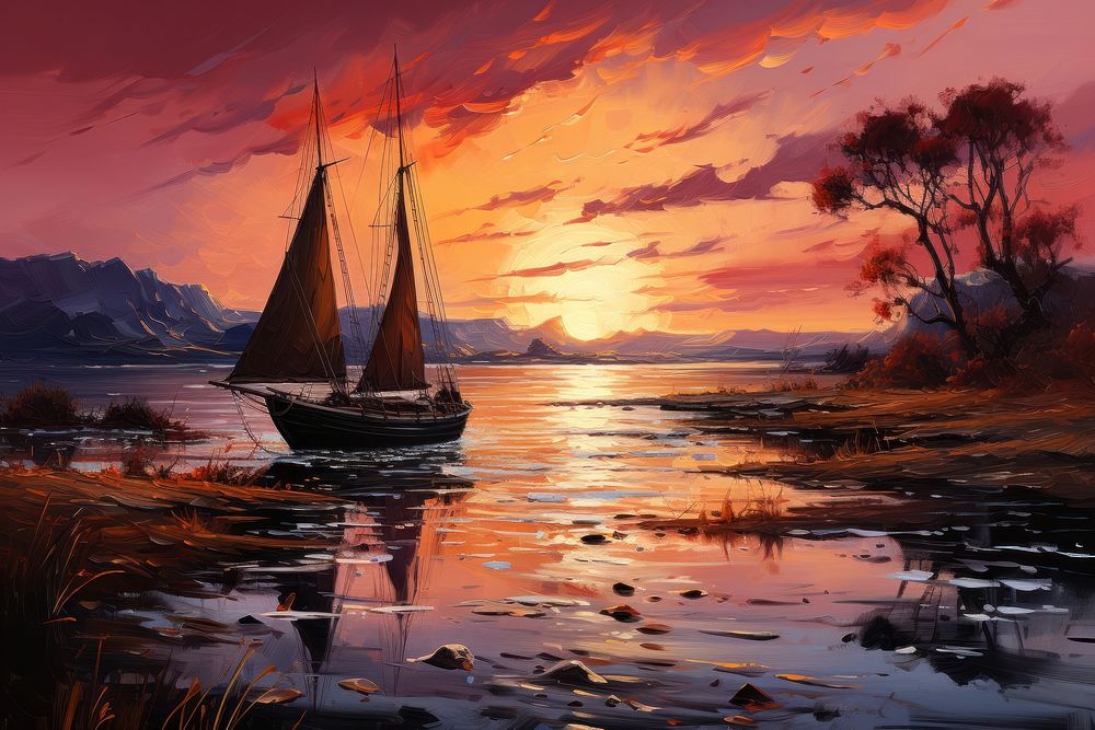  Art background painting sunset landscape. AI generated Image by rawpixel.