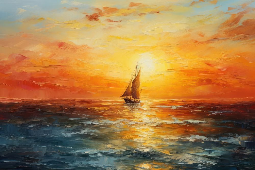 Art background painting sea sailboat. AI generated Image by rawpixel.