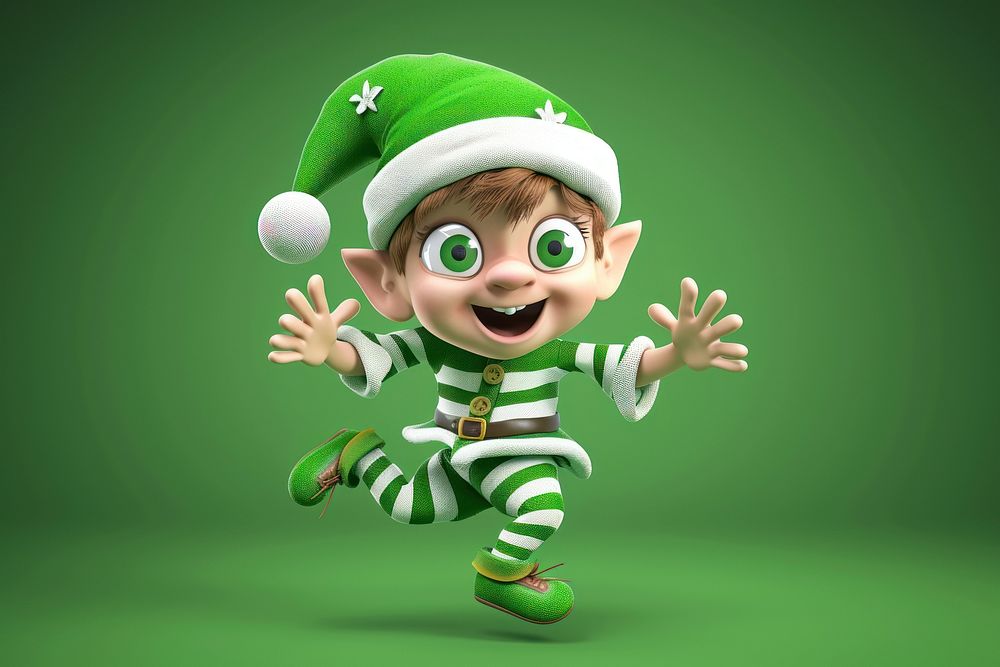 Elf happy jumpping cartoon green elf.