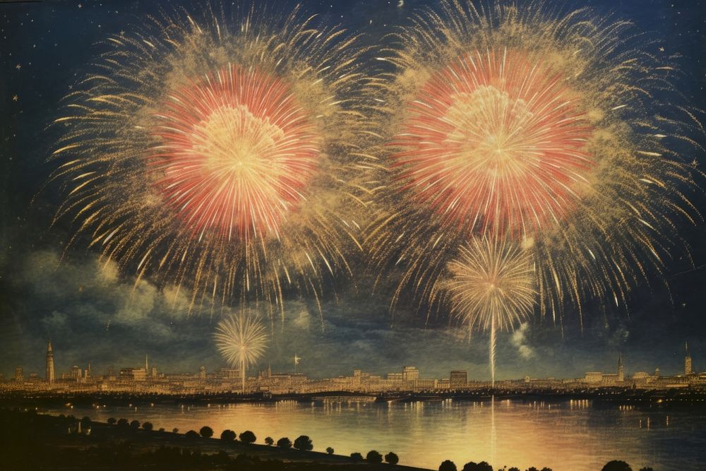 Fireworks on sky outdoors night city. AI generated Image by rawpixel.