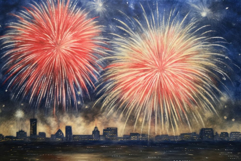 Fireworks on sky outdoors painting night. AI generated Image by rawpixel.