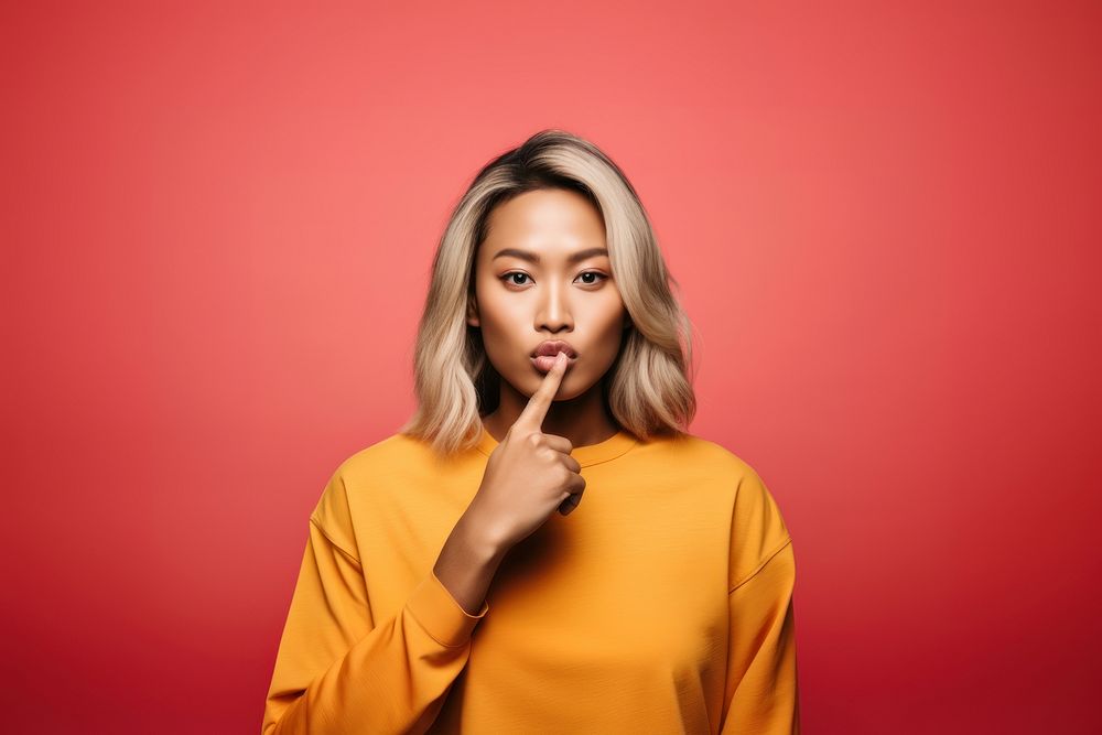 Woman keep quiet gesture blonde adult hair. AI generated Image by rawpixel.