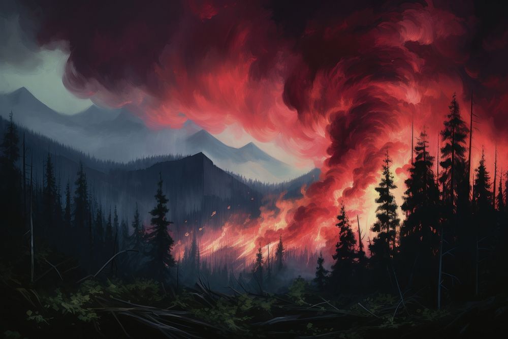 Fire burning near trees on a mountain outdoors nature plant.