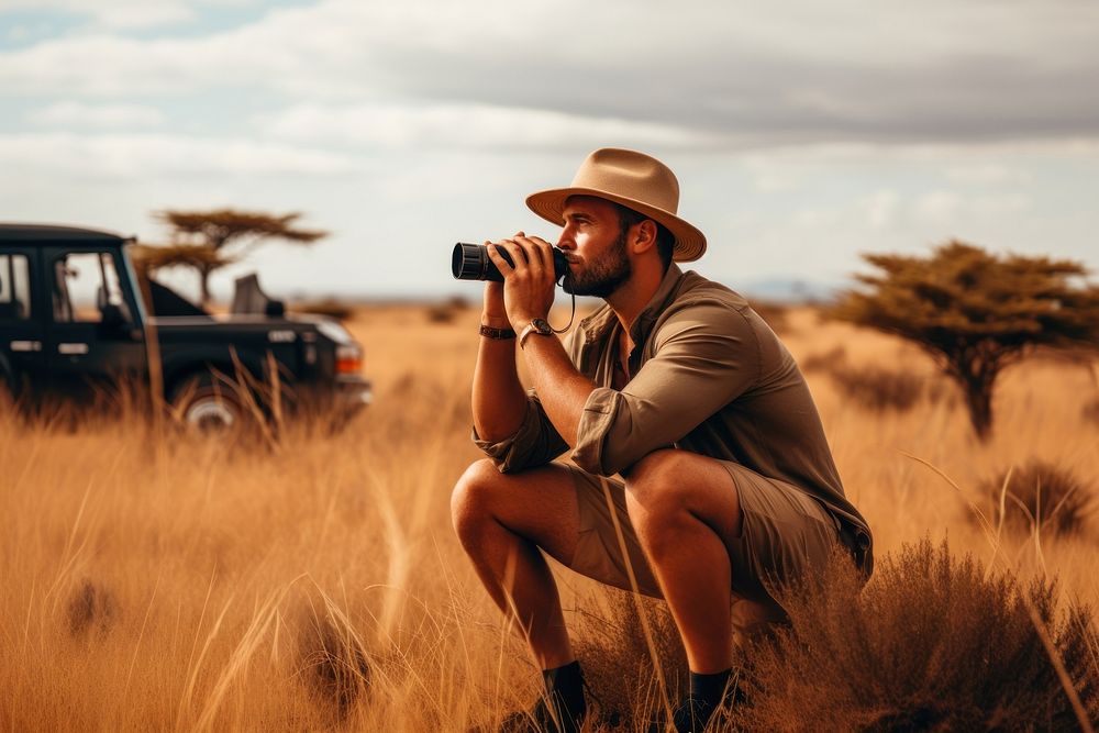 Man using Binoculars binoculars outdoors nature. AI generated Image by rawpixel.