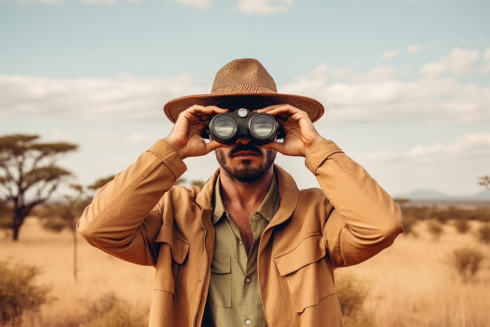 Man using Binoculars binoculars adult photo. AI generated Image by rawpixel.