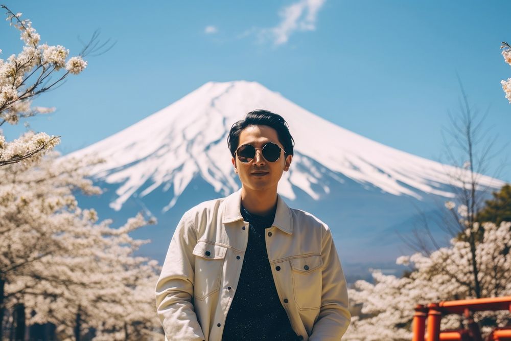  Mount fuji sunglasses portrait outdoors. AI generated Image by rawpixel.