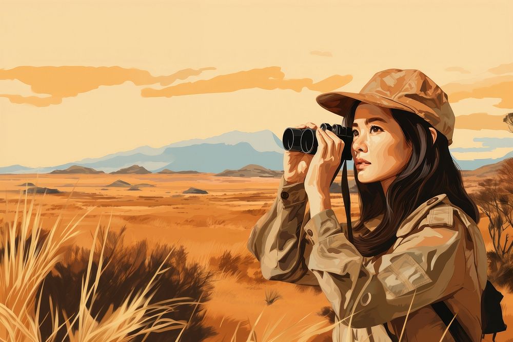 Woman using Binoculars binoculars outdoors adult. AI generated Image by rawpixel.