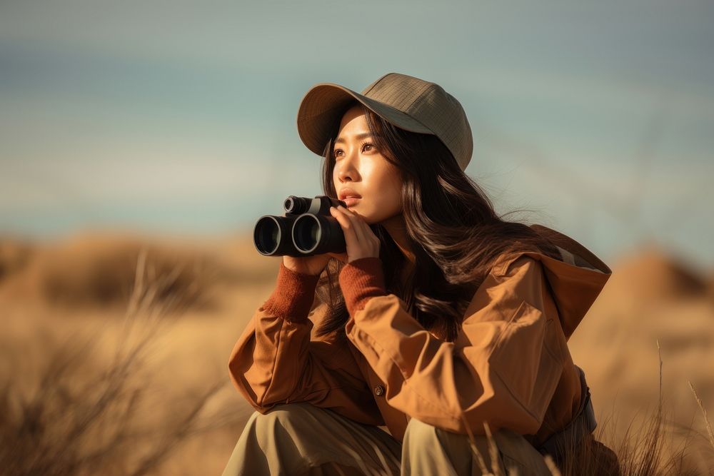 Woman using Binoculars portrait adult photo. AI generated Image by rawpixel.