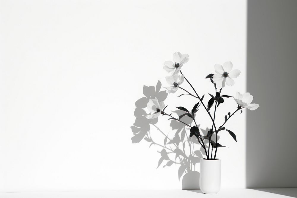  Flower shadow desktop white plant wall. AI generated Image by rawpixel.