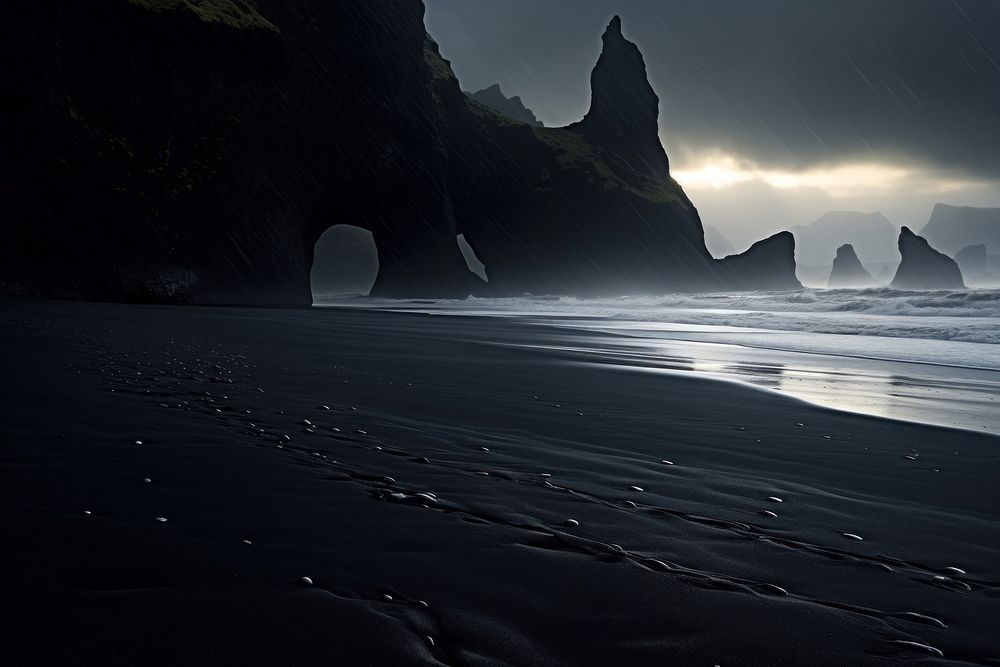  Black sand landscape outdoors nature. AI generated Image by rawpixel.