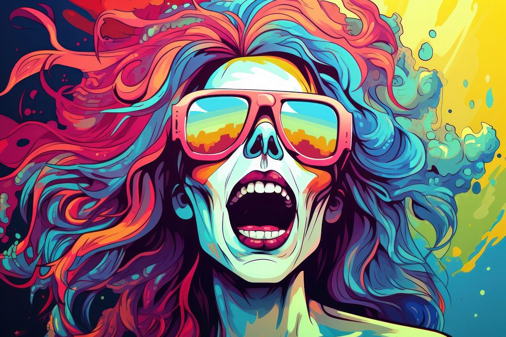 Scream skull art sunglasses painting.