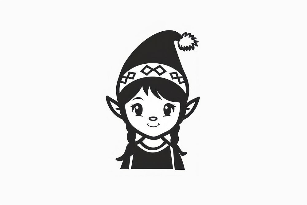 Cute Elf character cartoon stencil representation.