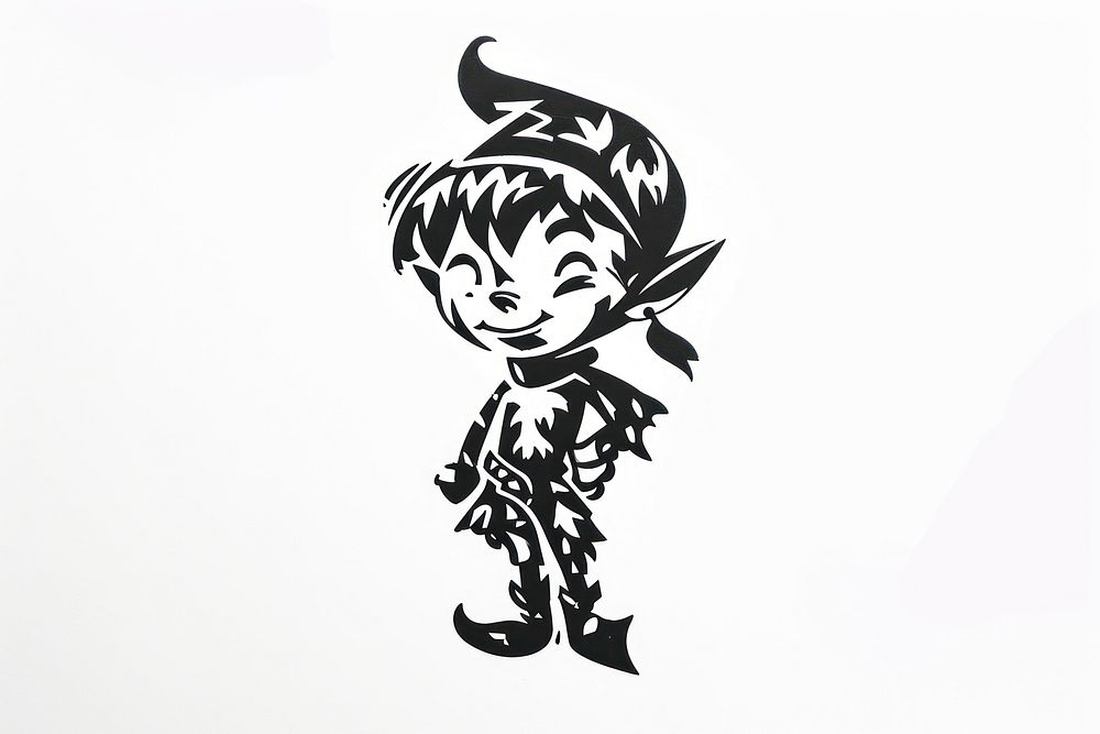 Cute Elf character stencil white background representation.