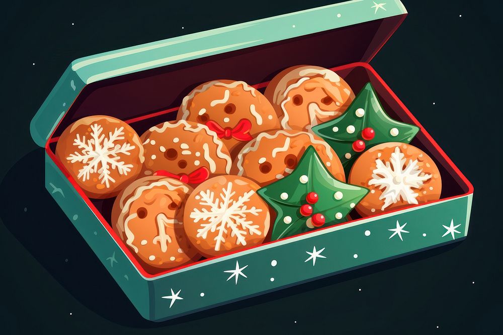 Christmas cookies in a box food confectionery illuminated.
