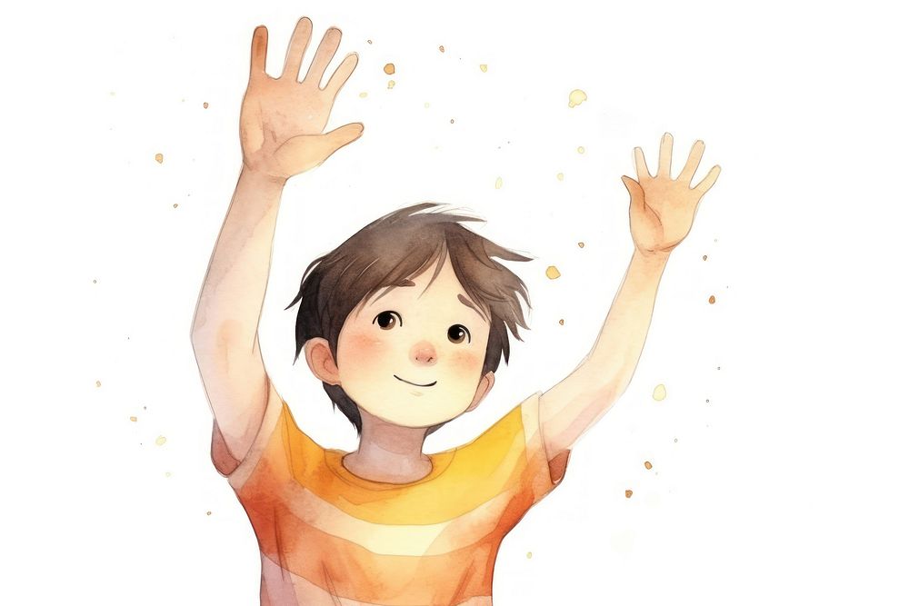 Man raising hands up drawing sketch white background.