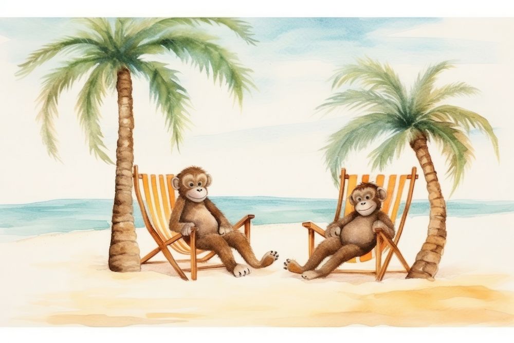 Monkeys furniture outdoors vacation.