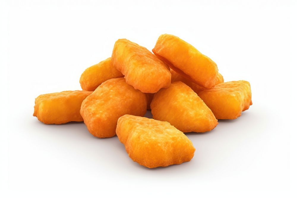 Chicken nuggets food white background croquette.