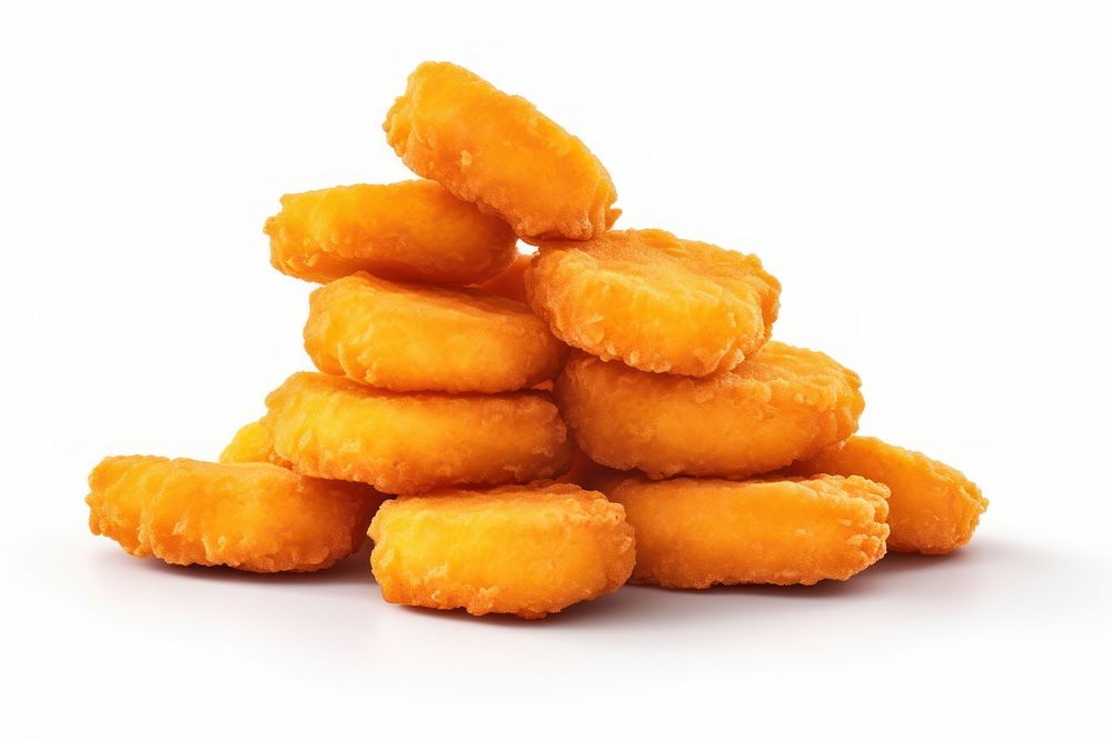 Chicken nuggets food white background croquette.