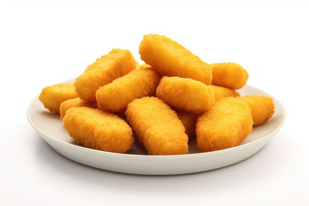 Chicken nuggets plate food white background.
