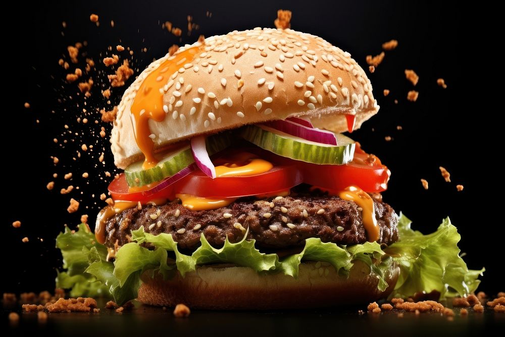 Burger sesame food hamburger.