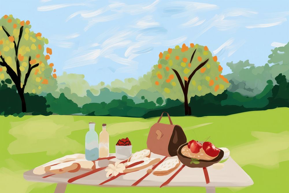  Picnic at park outdoors plant grass. AI generated Image by rawpixel.