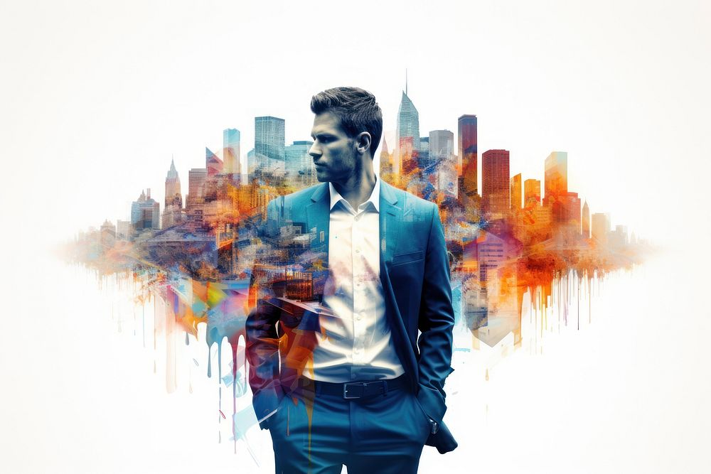 Double exposure businessman and the city photography adult art.