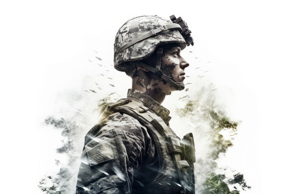 Double exposure soldier and victory photography military portrait.