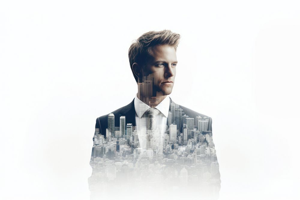Double exposure photography business man and the city portrait people adult.