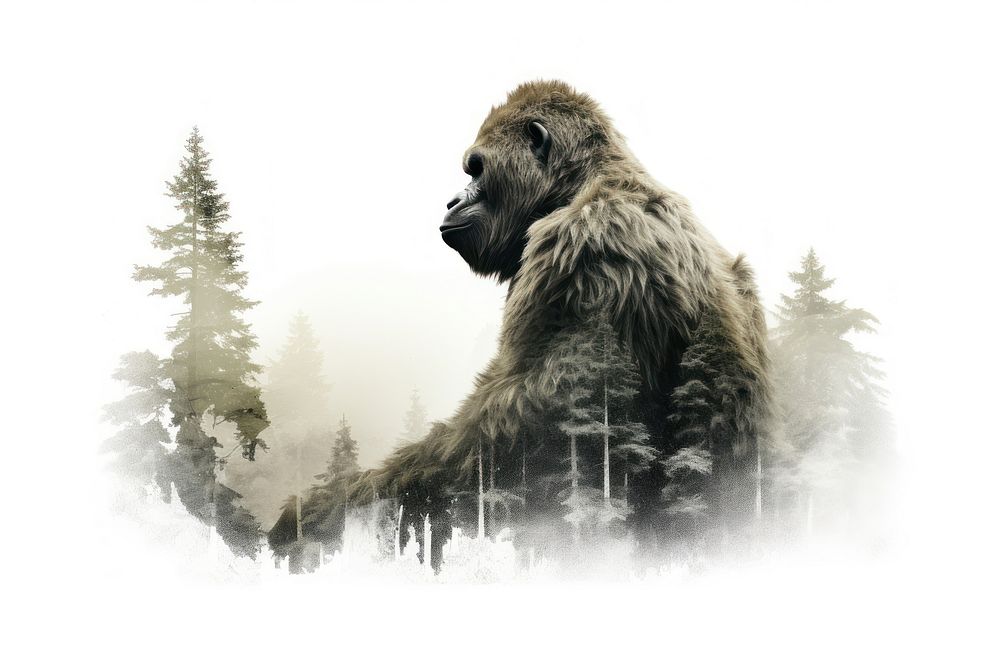 Double exposure photography gorilla and forest wildlife mammal animal.