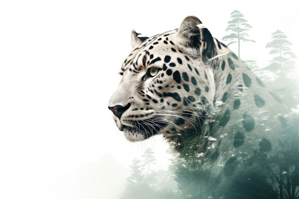 Double exposure photography jaguar and forest wildlife leopard animal.