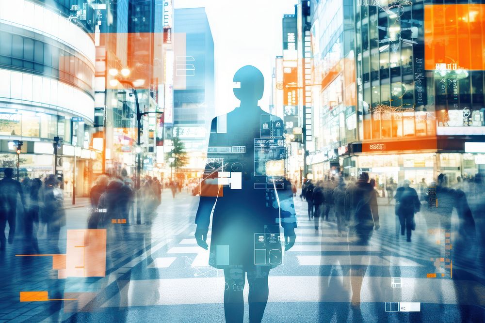  Business man Korea city hybrid walking street adult. AI generated Image by rawpixel.