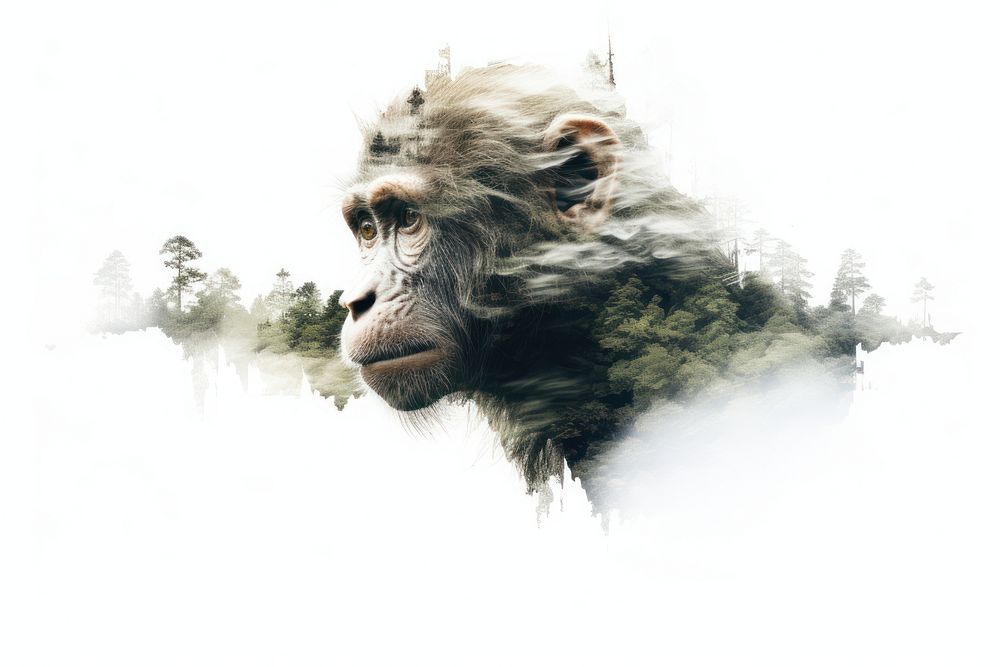 Double exposure photography monkey and forest wildlife mammal animal.