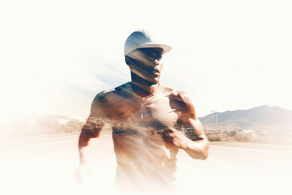 Double exposure photography running and racetrack portrait people adult.
