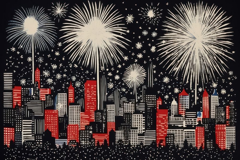 Fireworks city architecture illuminated. AI generated Image by rawpixel.