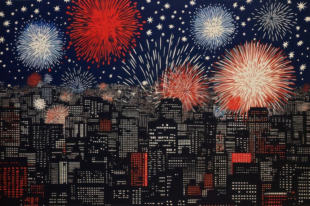 Fireworks city outdoors night. AI generated Image by rawpixel.
