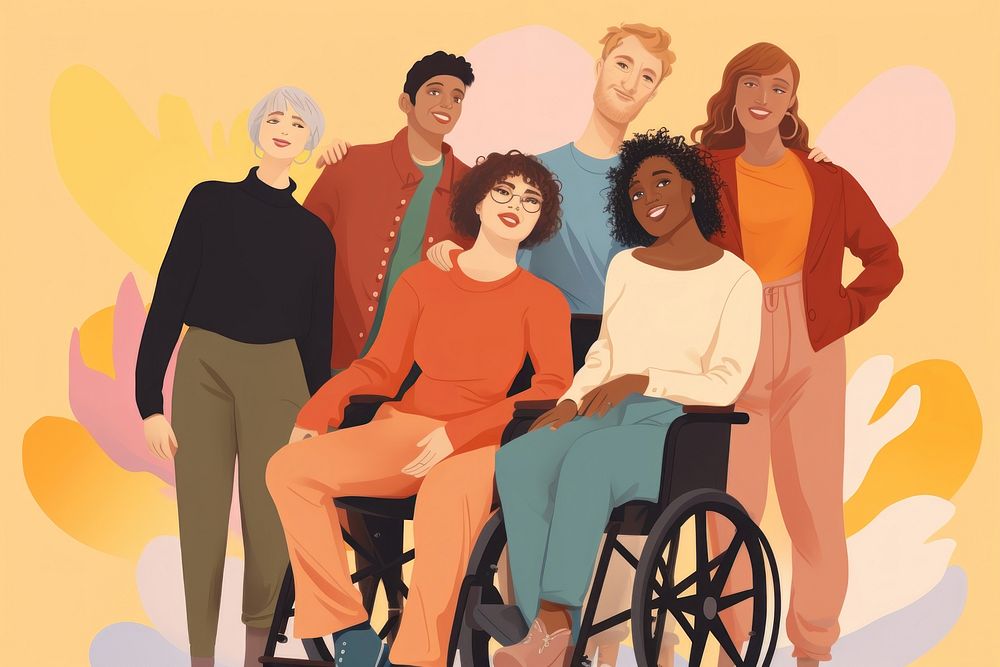 Wheelchair adult representation togetherness. AI generated Image by rawpixel.
