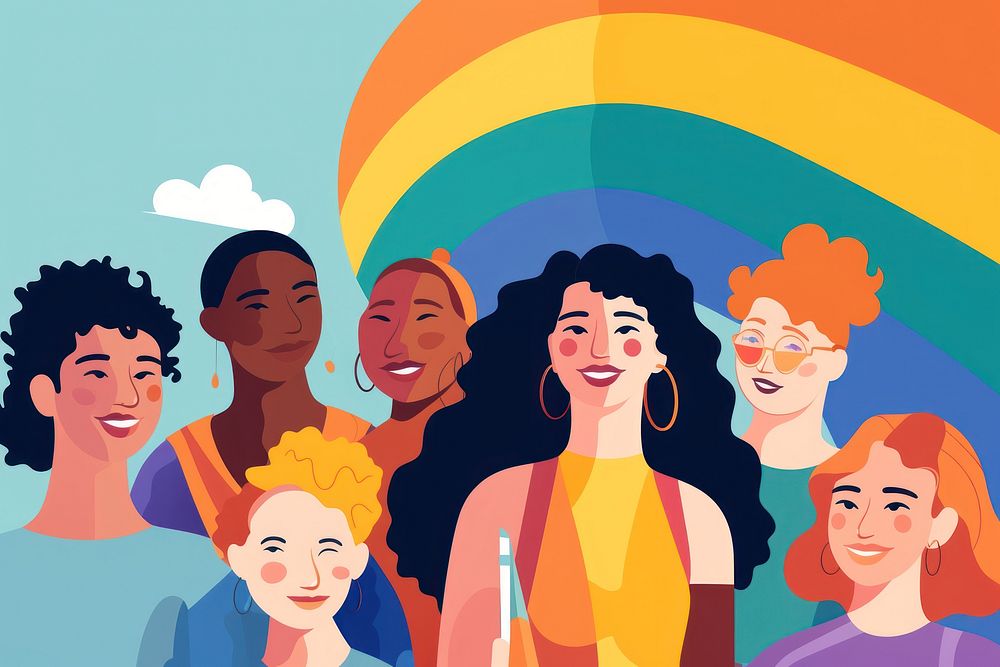 Flat illustration of inclusivity group laughing adult togetherness. AI generated Image by rawpixel.