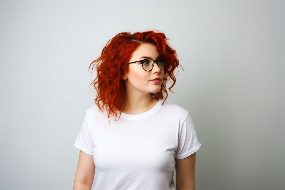 Woman in white t-shirt portrait glasses adult.