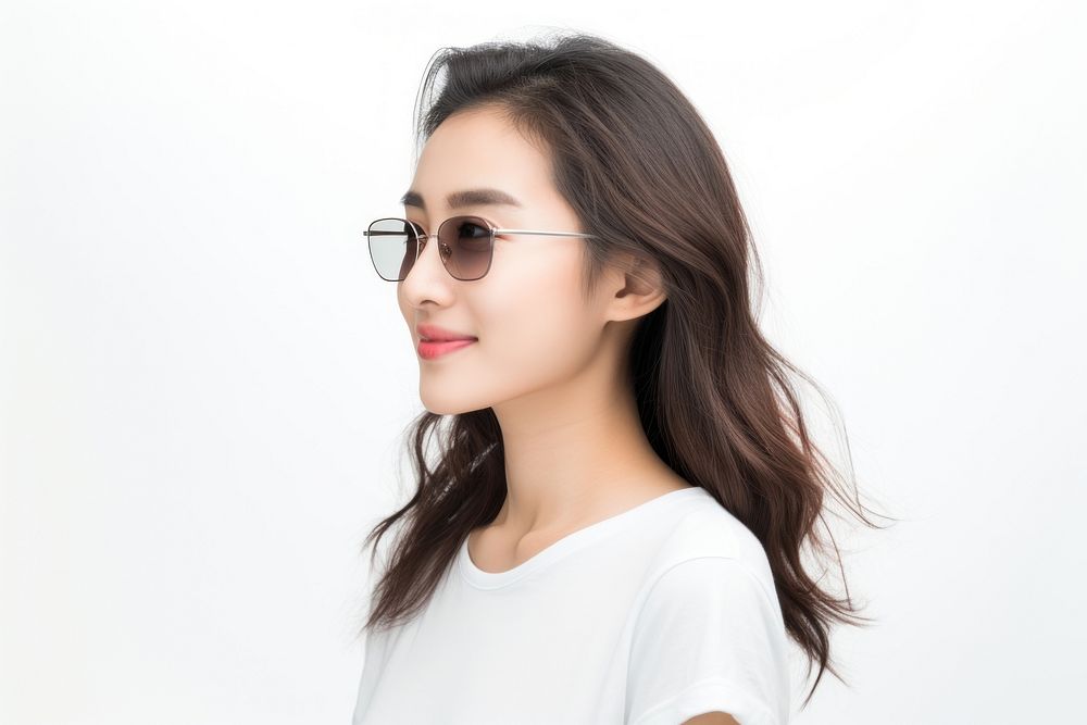 Woman in white t-shirt glasses portrait adult.