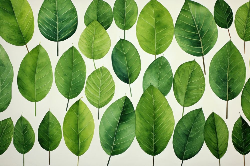 Hand painted leaf watercolor drawing green background backgrounds plant repetition.