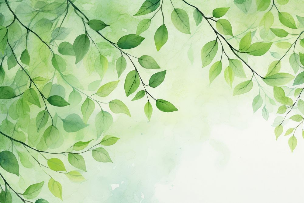 Hand painted leaf watercolor drawing green background backgrounds outdoors pattern.