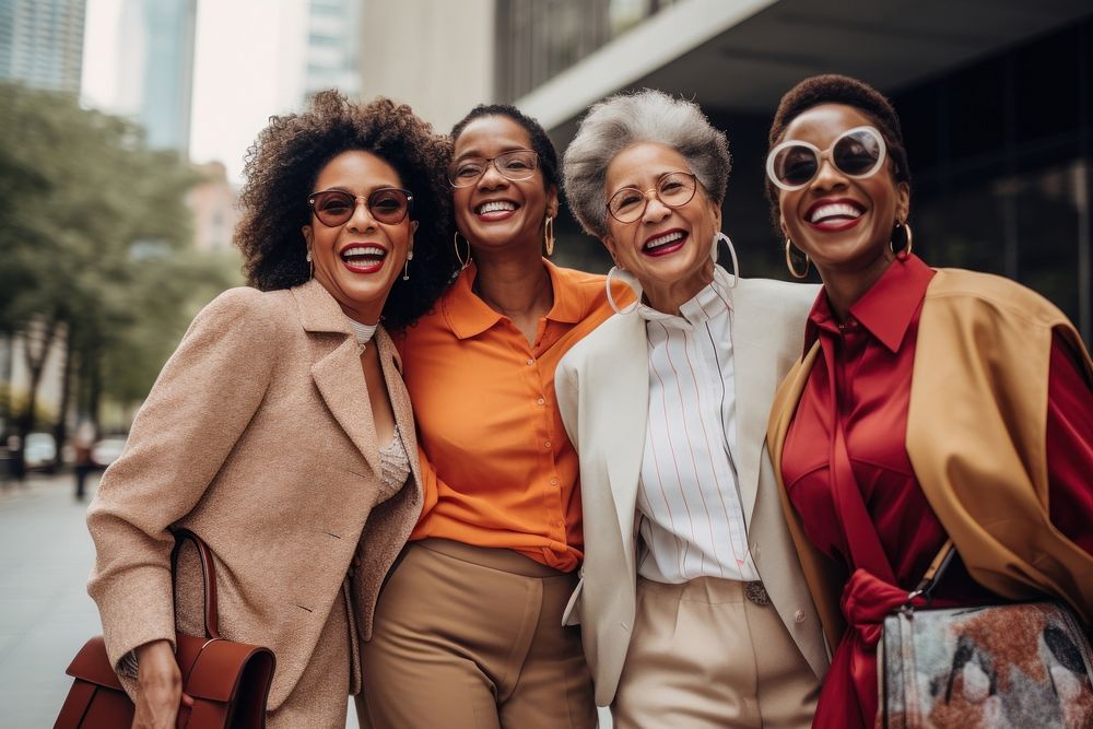 Black women laughing glasses happy.