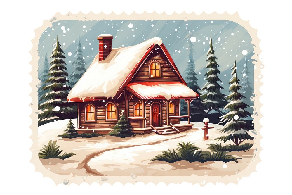 Postage stamp architecture christmas building.