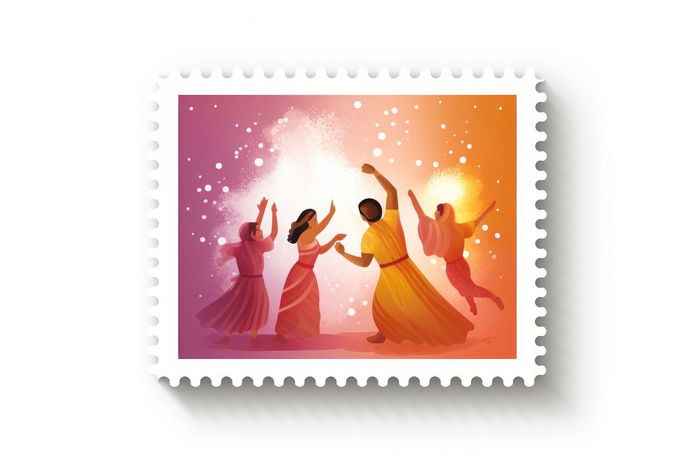 Holi postage stamp togetherness illuminated celebration.