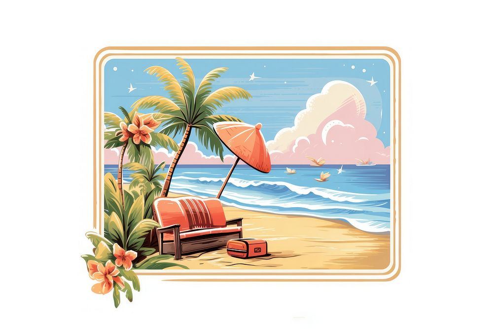 Spring break postage stamp summer beach sea.