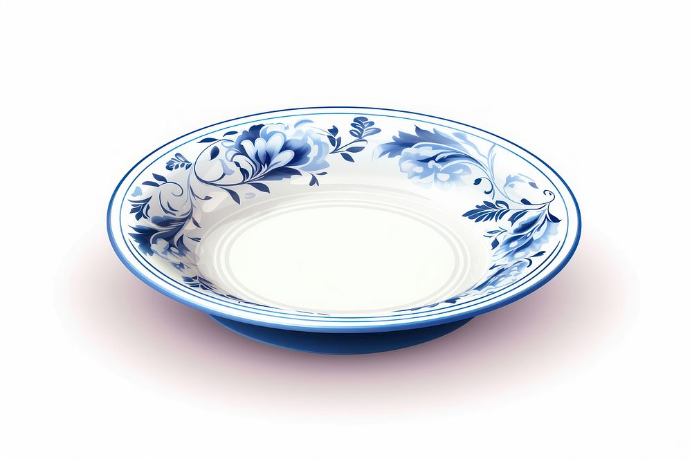 Porcelain plate saucer bowl white background.